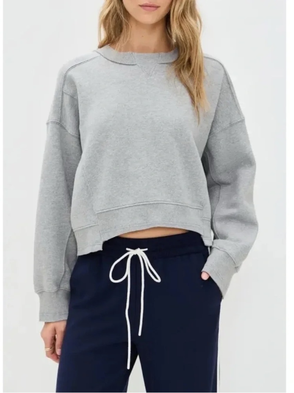 Free People Movement Intercept Pullover Sweatshirt in White Heather Grey Small